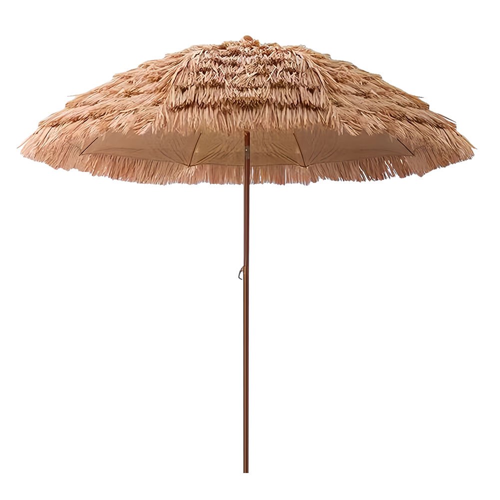 Patio Umbrella 7.5FT Thatch-Style Tiki Design with Steel Pole, Iron Frame, Push Tilt and UV Shade