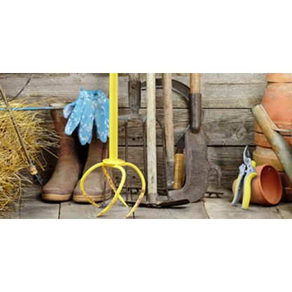 Yellow Manual Twist Tiller with Four Curved Soil Claws, T-Handle and Detachable Three-Section Shaft