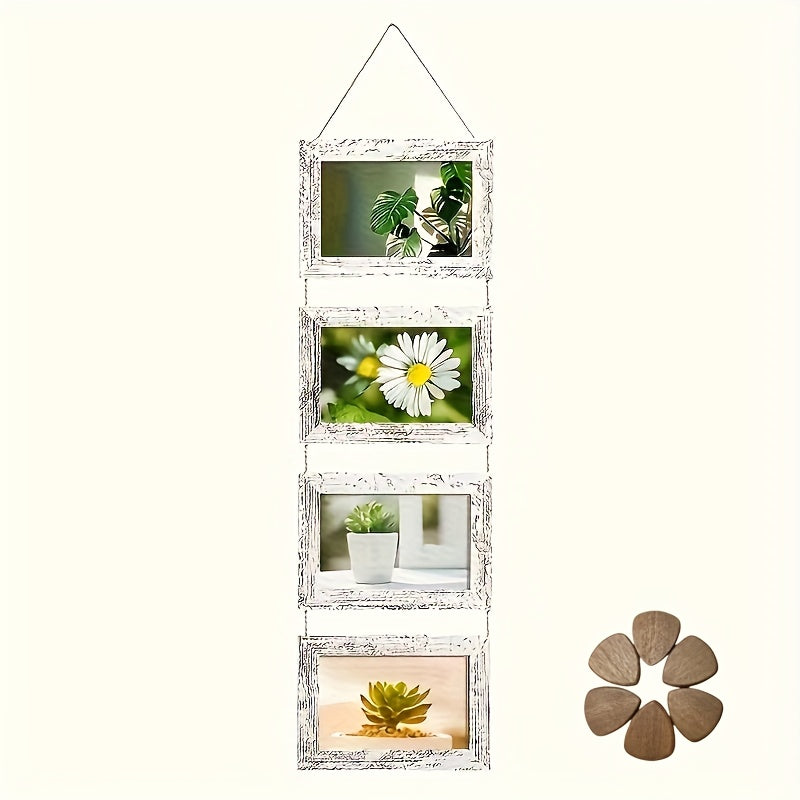 Four-Frame 4 x 6-Inch Hanging Photo Collage with Mats and White or Brown Checkout Color Options