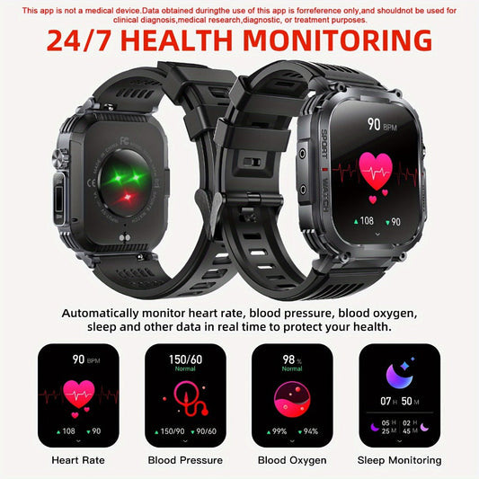 Flashlight Compass Outdoor Smartwatch for Men Waterproof 100+ Sport Modes Sleep Monitor Pedometer Calorie Tracker Rugged Hiking Camping Fitness Watch Compatible with iPhone – Black Pink Beige Orange