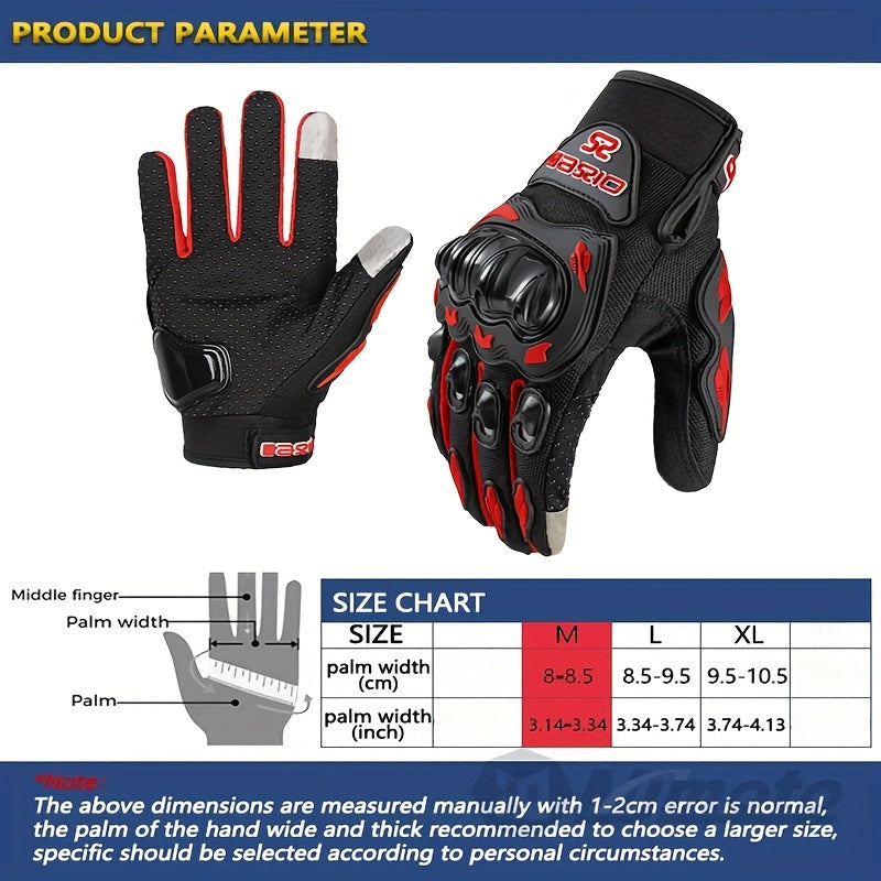 Motorcycle Gloves Full Finger Summer Breathable Touchscreen Hard Shell Protection Non-Slip Motocross Racing Gloves for Men Women, Black Red, M L XL