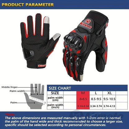 Motorcycle Gloves Full Finger Summer Breathable Touchscreen Hard Shell Protection Non-Slip Motocross Racing Gloves for Men Women, Black Red, M L XL