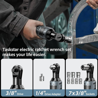 Power Tools TaskStar 3/8 Inch Cordless Ratchet or Wrench Set with 40 Nm Ratchet Option and Variable Speed