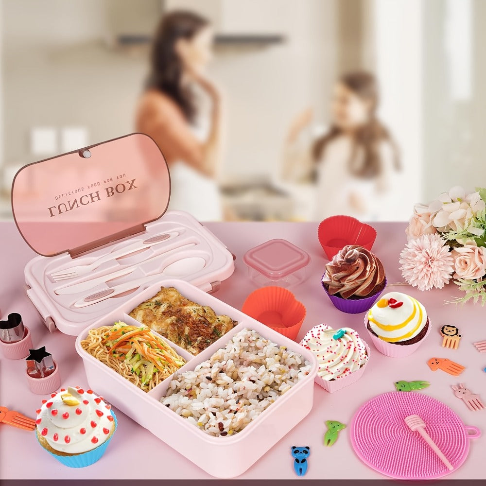 Sanrio Lunch Box Set 53pcs Bento Box with Thermal Bag Breakfast Cup Portable Sealed Compartment Microwave for Work Picnic School