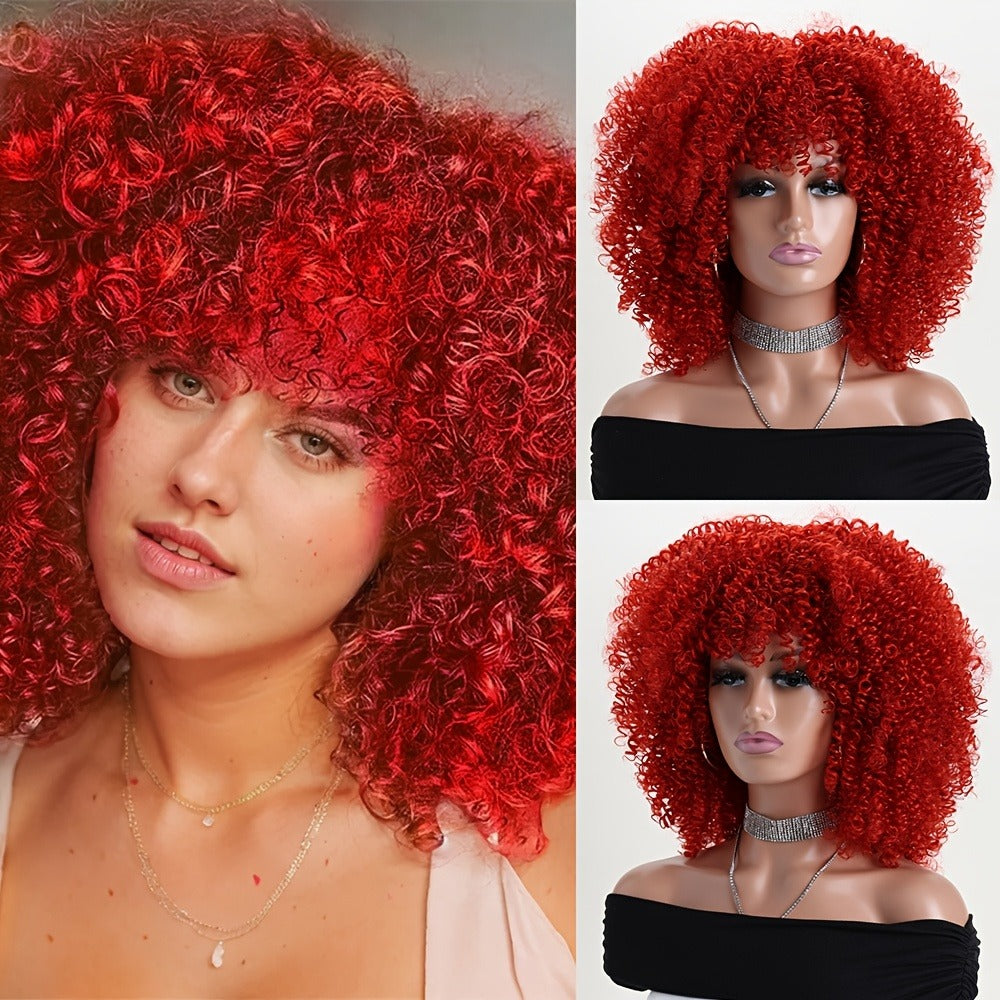 Synthetic Wig 16-Inch Kinky Curly Afro with Elastic Net Cap in 18 Color Options for Cosplay Looks