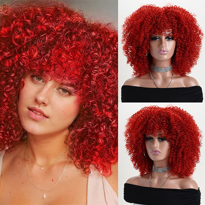 Synthetic Wig 16-Inch Kinky Curly Afro with Elastic Net Cap in 18 Color Options for Cosplay Looks