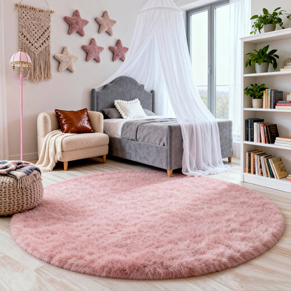 Round Shaggy Area Rug in Seven Solid or Tie-Dye Colors with 4 x 4-Foot to 8 x 8-Foot Sizes