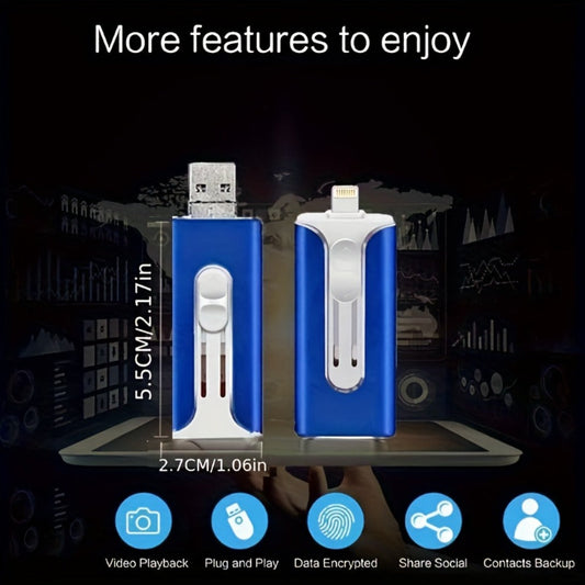 OTG USB 3.0 Flash Drive 4-in-1 for iPhone iPad Android Mac PC – Lightning Type-C Micro USB Connector Thumb Drive 64GB 128GB 256GB Memory Stick Photo Backup Storage