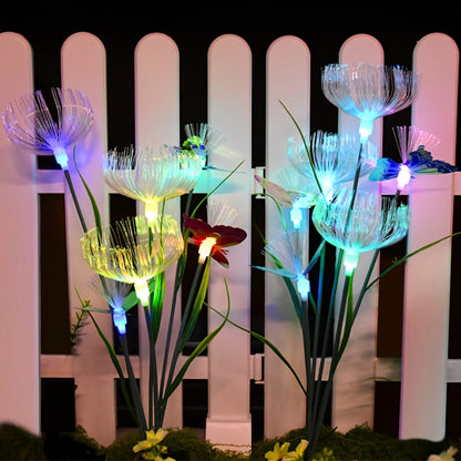Solar Garden Lights 4-Pack, Fiber Optic Jellyfish Butterfly Stake Lights with 7-Color Changing LED & IP65 Waterproof — Solar Outdoor Lights for Garden Path, Yard, Patio & Holiday Decor