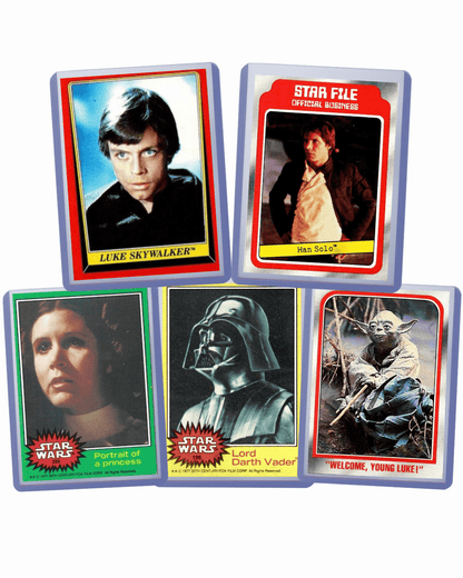 Topps Star Wars Trading Card Assortment, Five Cards from 1977, 1980 and 1983 with Protective Card Savers