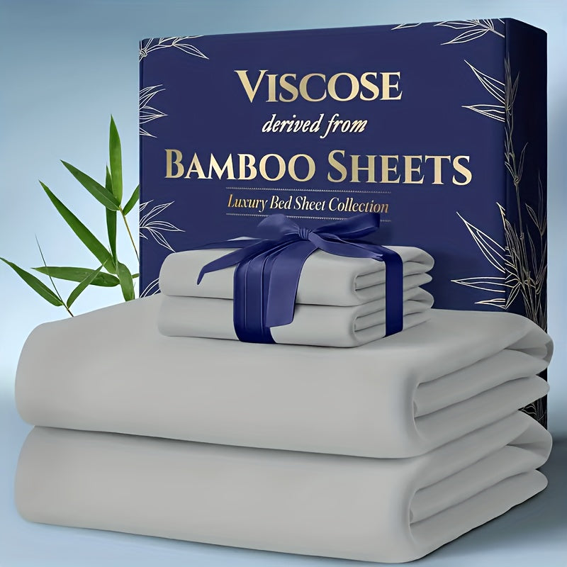 Bed Sheet Set 6-Piece Bamboo Fabric with 40–44 cm Pocket, Double-Stitched Edges and Seven Colors