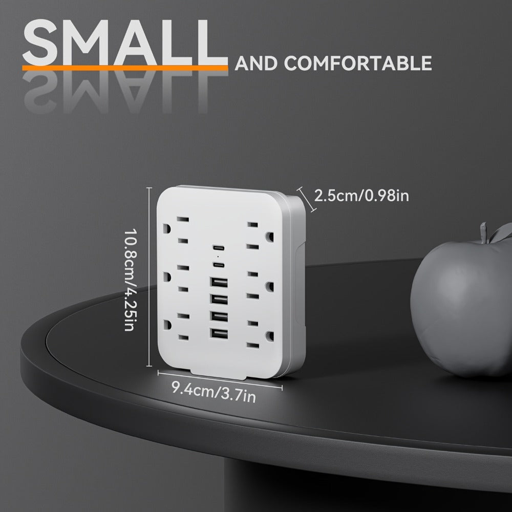 Power Strip Direct-Wall 12-in-1 Outlet Extender with 6 AC Outlets, 4 USB-A, 2 USB-C and 110–130V Input