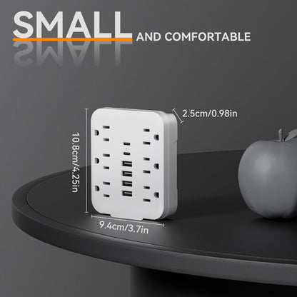 Power Strip Direct-Wall 12-in-1 Outlet Extender with 6 AC Outlets, 4 USB-A, 2 USB-C and 110–130V Input