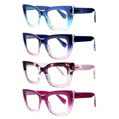 Reading Glasses Blue-Light 4-Pack Cat-Eye Floral Gradient Frames with Metal Spring Hinges & 1.0x to 4.0x Options