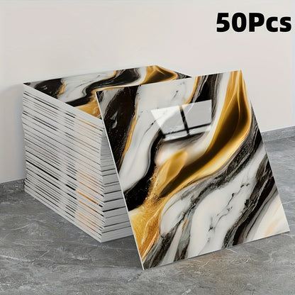 11.81-Inch Square Marble-Pattern Peel-and-Stick Wall Tiles in 50- or 100-Piece Design Options