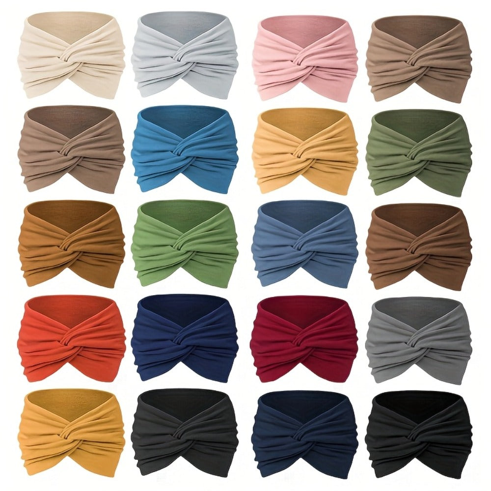 Twenty-Piece Wide Knot Headband Assortment in Protected Solid Colors for Everyday Hair Styling