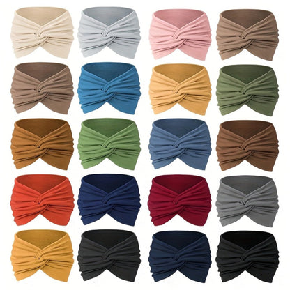 Twenty-Piece Wide Knot Headband Assortment in Protected Solid Colors for Everyday Hair Styling