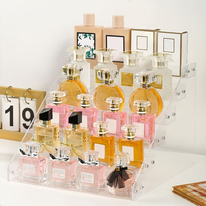Clear Five-Tier Makeup Organizer with Stepped Compartments for Perfume, Lipstick, Skincare and Vanity Countertop Storage