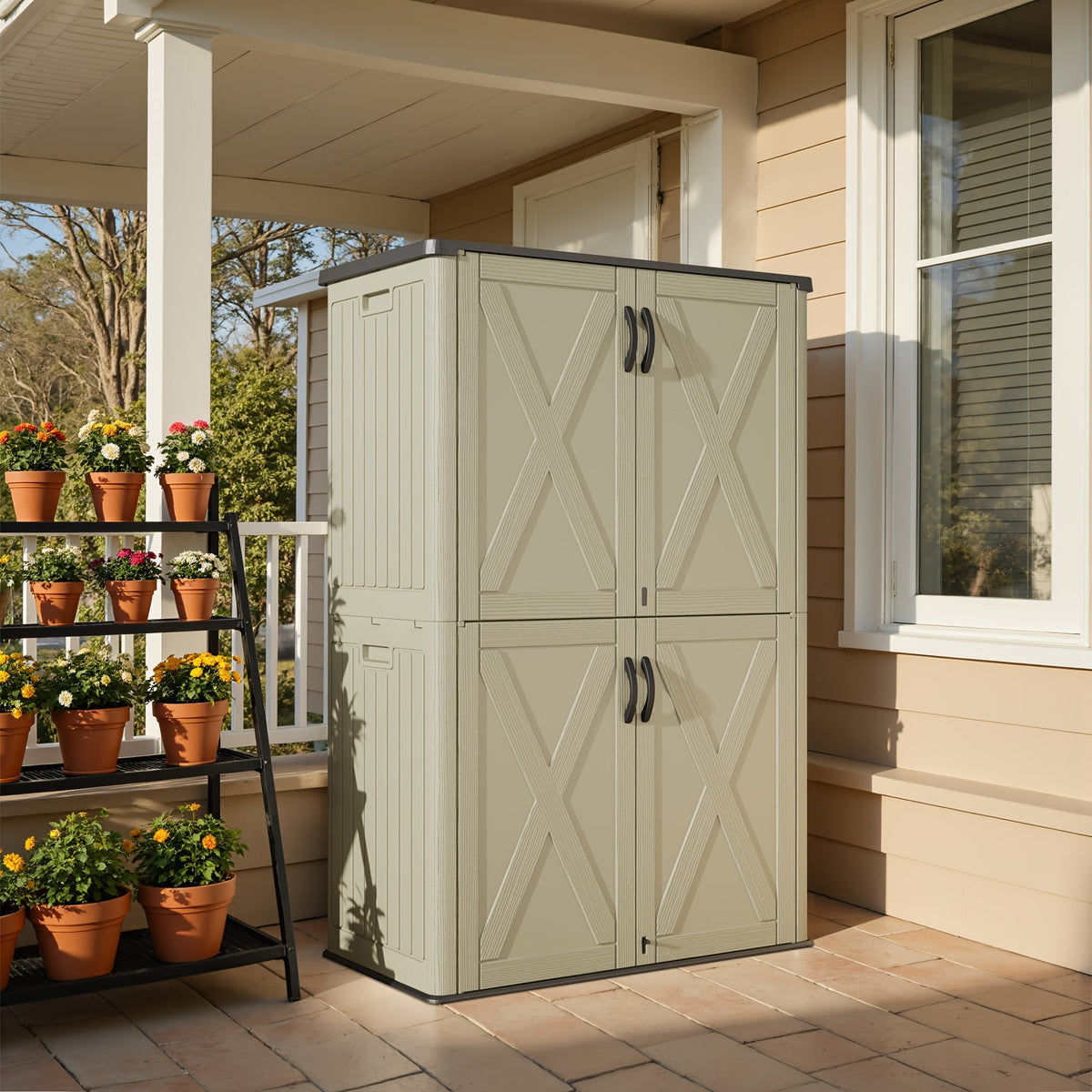 Resin Deck Box Lockable Outdoor Storage, for Garden, Patio and Yard Use, with the Listed Configuration
