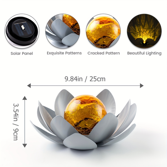 Solar Garden Light Lotus Flower with Cracked Glass Globe, IPX4 Rating and Three Color Options