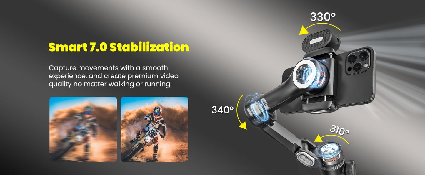 AOCHUAN Smart X Pro Combo 3-Axis Smartphone Gimbal Stabilizer | RGB Fill Light, Extension Rod, OLED Display & Wireless Charging for iPhone 15 14 13 Pro Max, YouTube Vlogging & Live Streaming