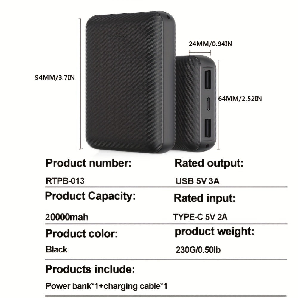 20000mAh Fan Vest Power Bank 5V 3A USB-C Portable Battery Pack for Cooling Fan Jacket Vest – Dual-Use External Charger for Outdoor Work, Construction, Summer Heat Relief, Hiking & Warehouse