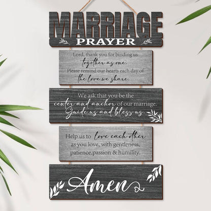 Six-Panel Marriage Prayer Wall Sign Set with Rope Hangers and Rustic Gray Printed Plaque Design