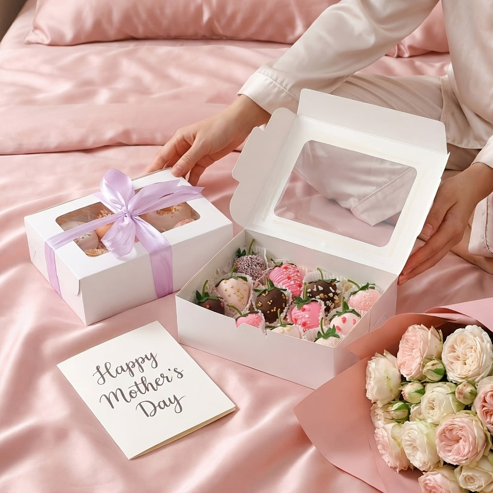 48-Pack White Pastry Boxes with Clear Window, 8 x 6 x 2.5-Inch Size and Fold-Flat Construction
