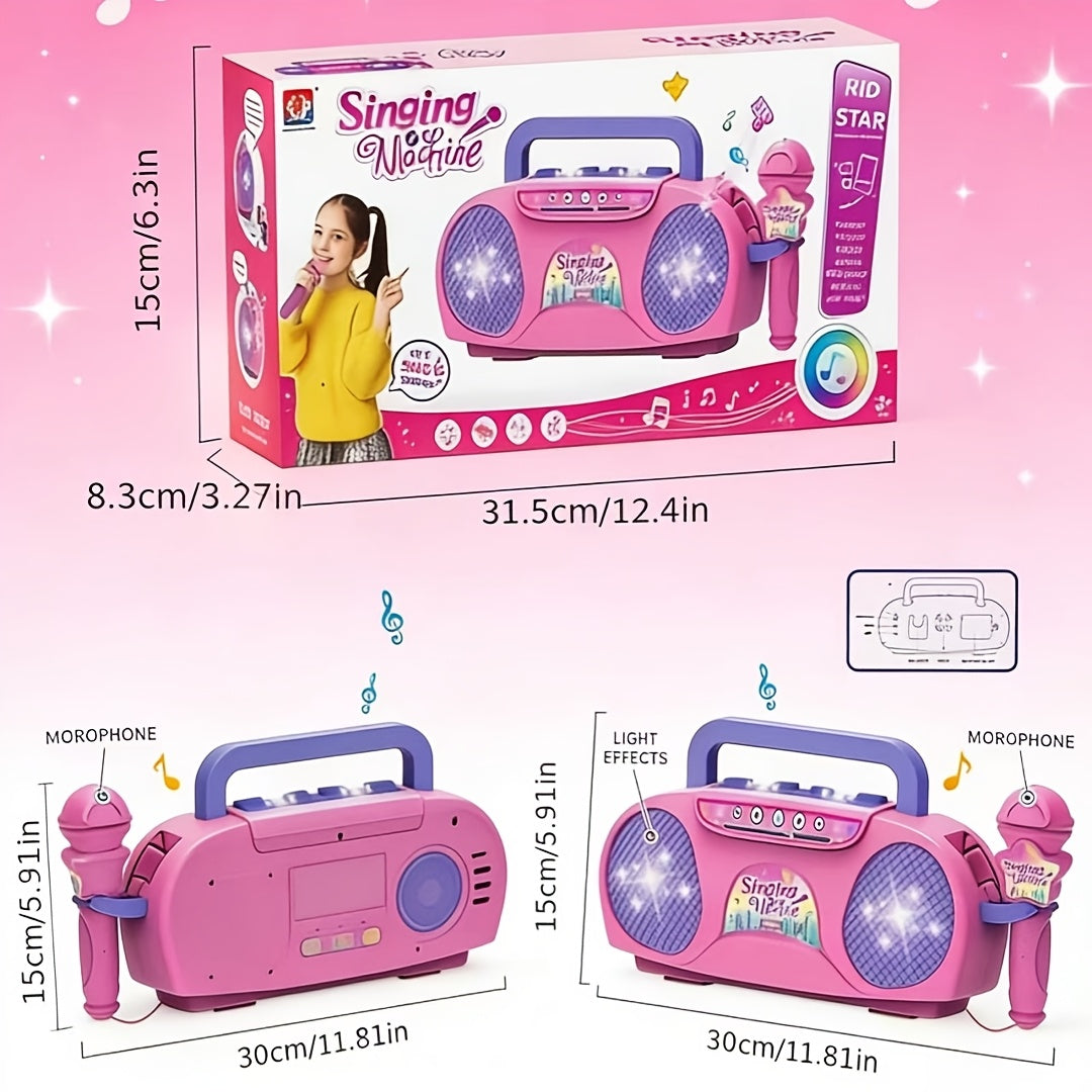 Kids Light-Up Singing Machine Toy with Microphone – All-in-One Music Toy for Boys & Girls Ages 3-7, Birthday & Holiday Gift, Blue / Red / Pink