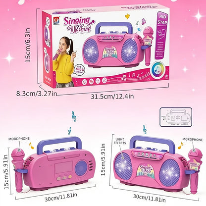 Kids Light-Up Singing Machine Toy with Microphone – All-in-One Music Toy for Boys & Girls Ages 3-7, Birthday & Holiday Gift, Blue / Red / Pink