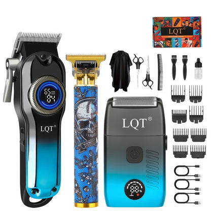 Cordless Hair Clipper Set - LQT Blue Rechargeable Professional Hair Clipper with Foil Trimmer & Precision Blade, 1/2/3pcs Options, Limited Edition Combs, for Home & Salon Use, Holiday Christmas Gift