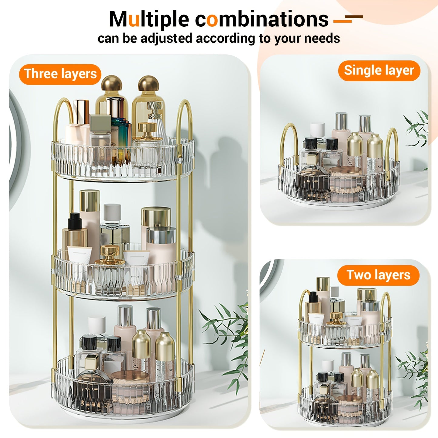 Rotating Multi-Level Makeup Organizer with Detachable Trays and 12 Exact Color-and-Layer Options