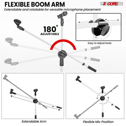 63-Inch Dual Microphone Boom Stand with Tripod Base and Two Mic Clips