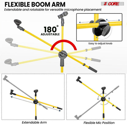 63-Inch Dual Microphone Boom Stand with Tripod Base and Two Mic Clips