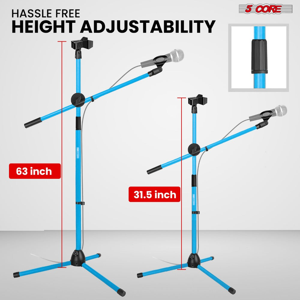 63-Inch Dual Microphone Boom Stand with Tripod Base and Two Mic Clips