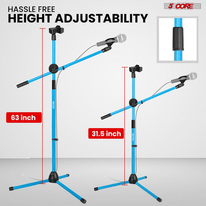 63-Inch Dual Microphone Boom Stand with Tripod Base and Two Mic Clips