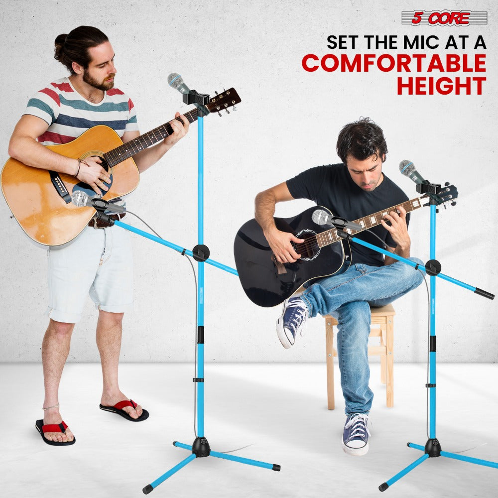 63-Inch Dual Microphone Boom Stand with Tripod Base and Two Mic Clips