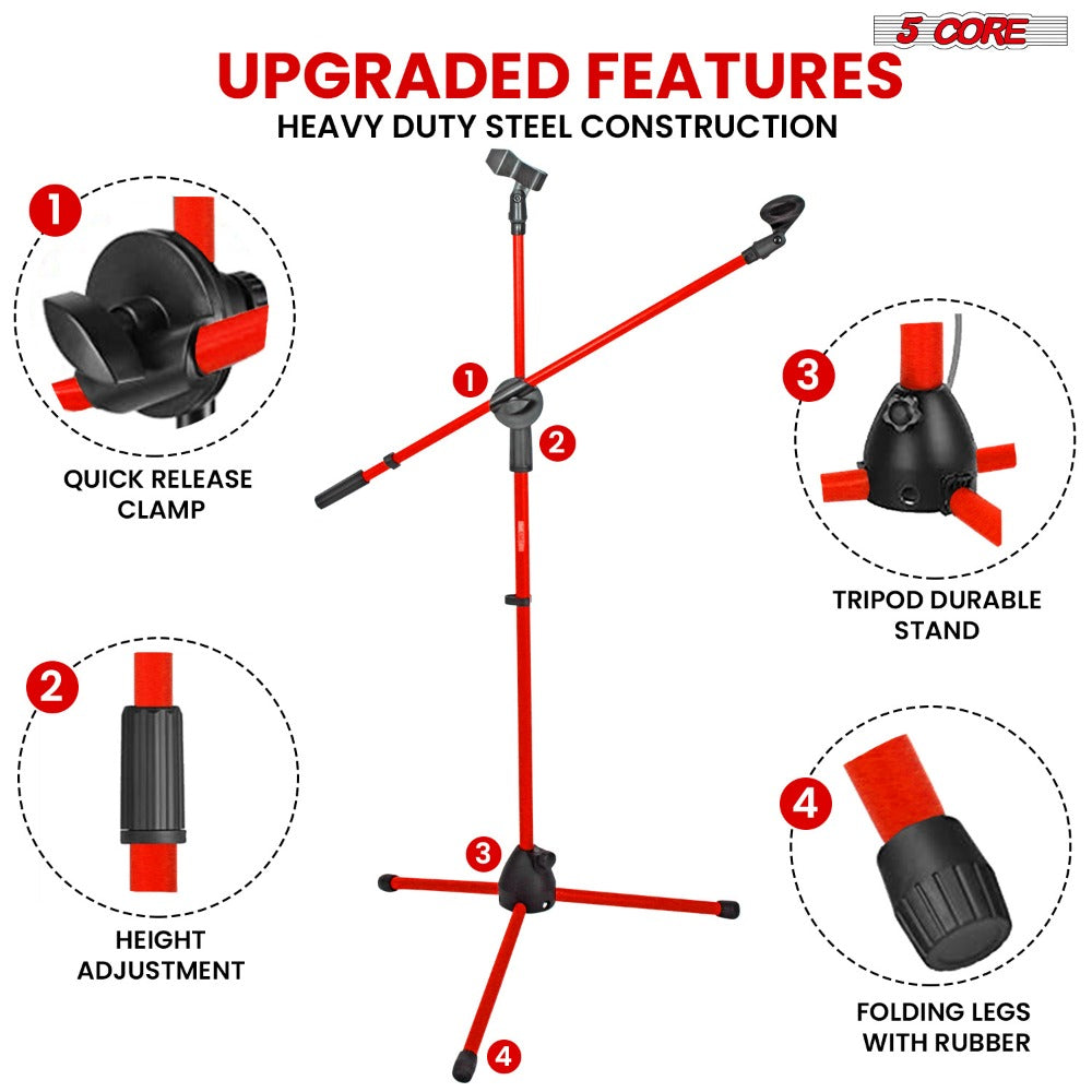 63-Inch Dual Microphone Boom Stand with Tripod Base and Two Mic Clips