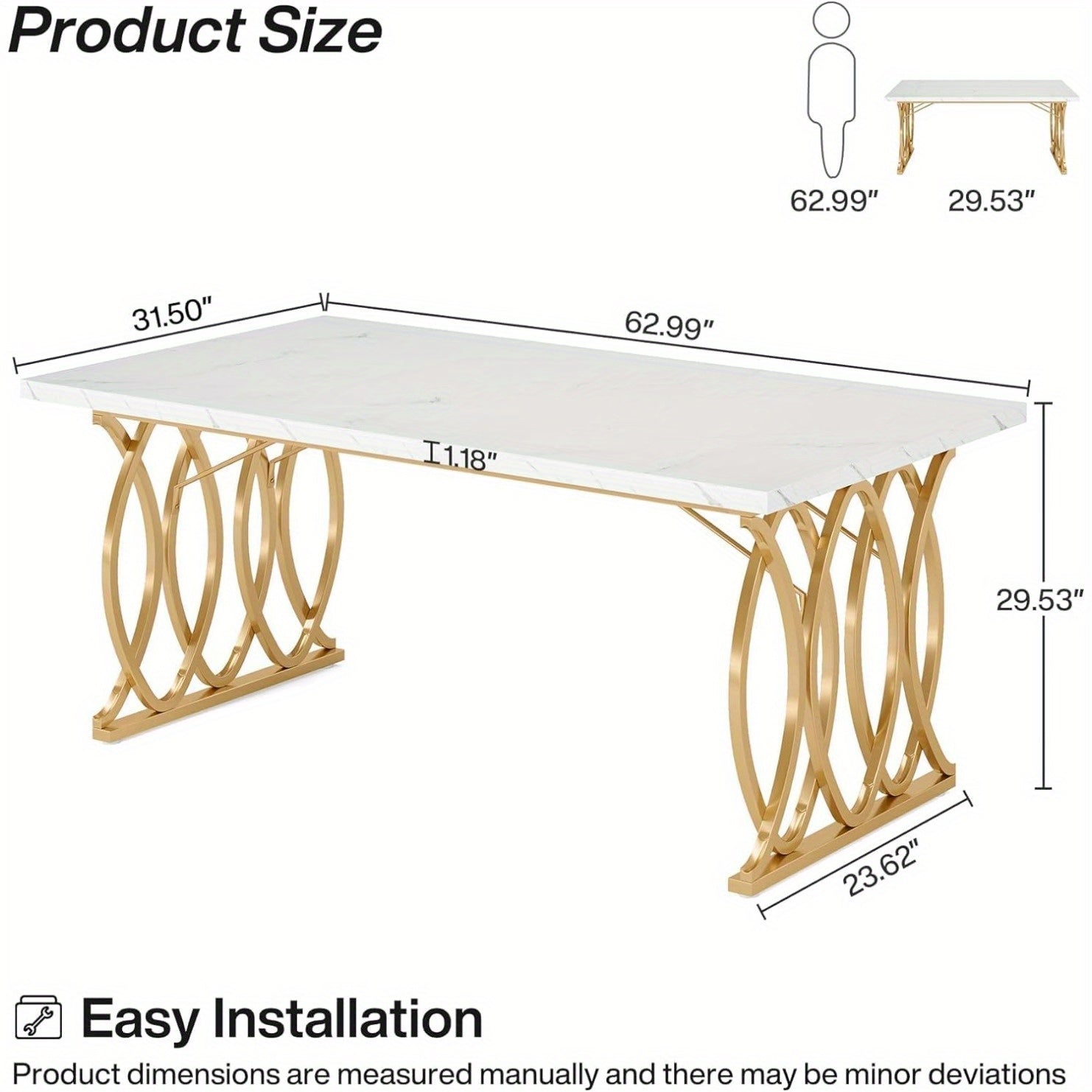 63-Inch Faux Marble Dining Table for Kitchen and Dining Room detail image - detail view 4