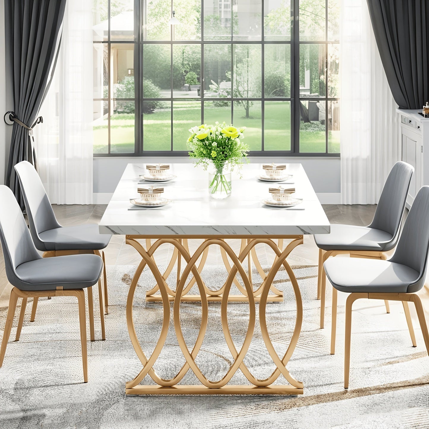 63-Inch Faux Marble Dining Table for Kitchen and Dining Room detail image - detail view 5