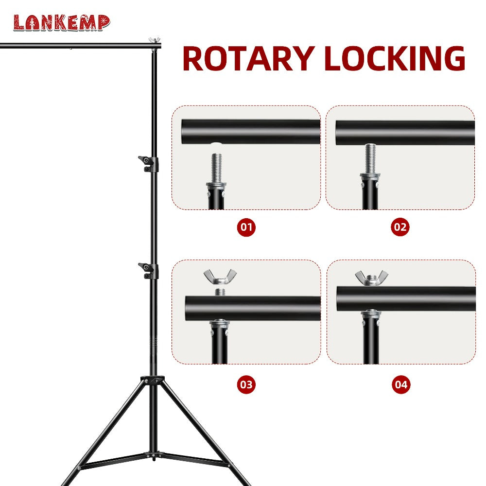 LANKEMP 6.6-Foot Square Photography Backdrop Stand Kit with Two Tripods, Four Crossbars, Clips and Carry Bag