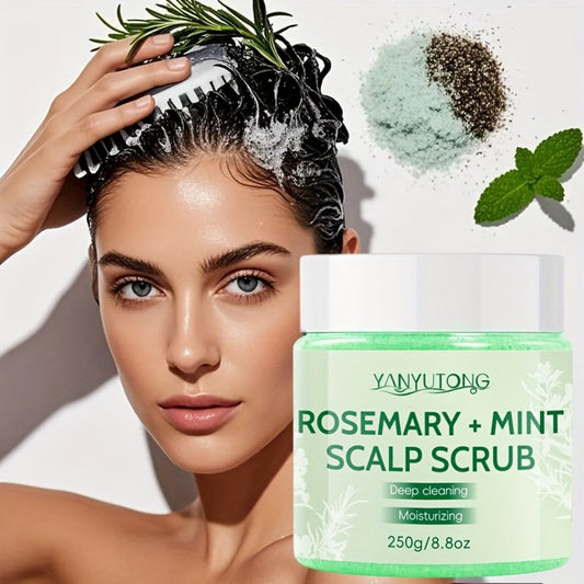 Rosemary Mint Scalp Scrub with Massage Brush 250g — Deep Cleansing Hair Scalp Exfoliator, Removes Buildup & Purifies for Oily, Dry & Color-Treated Hair, All Hair Types