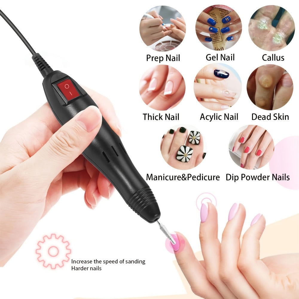 Professional Nail Drill Kit 20000RPM with 6 Drill Bits & 50 Sanding Bands — Electric Manicure Pedicure Machine Low Noise Dual-Hand for Acrylic Gel Natural Nails, Home & Salon Nail File Set, 8-in-1 Option
