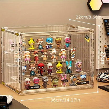 Large Four-Tier Clear Acrylic Figure Display Case with Magnetic Door and Stackable Desktop Design