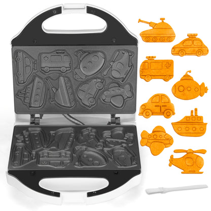 Compact Character Waffle Maker with Dinosaur, Car or Monster Clamshell Plate Style Options