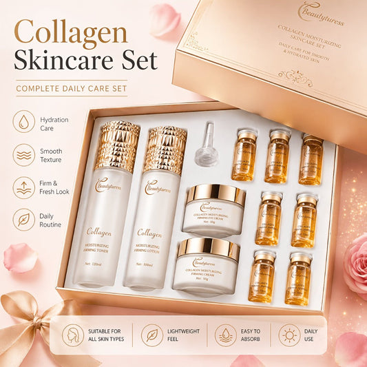 Korean Skincare Set 14pcs - Collagen Hyaluronic Acid Niacinamide Hydrating Firming Brightening Moisturizing Face Care Kit, Luxury Skincare Gift Set for Women All Skin Types