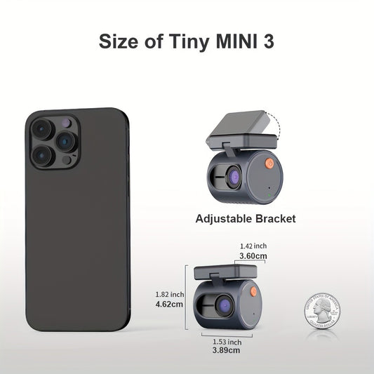 Mini Dash Cam 1296P FHD - KAWA MINI 3 WiFi Dash Camera, Voice Control, Color Night Vision, Super Capacitor, 24/7 Parking Monitor, WDR, H.265, Loop Recording, App Control