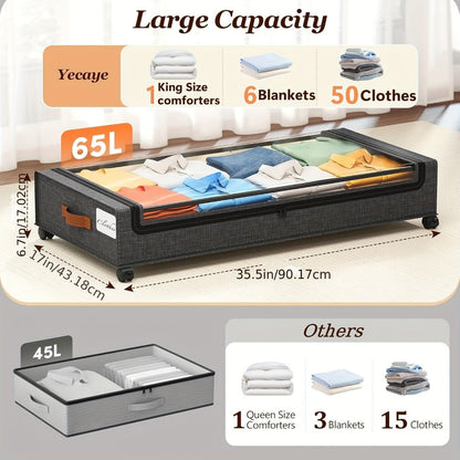 Under Bed Storage Box with Wheels 2 Pack – Sliding Drawer Organizer for Clothes, Shoes, Blankets, Books & Bedding