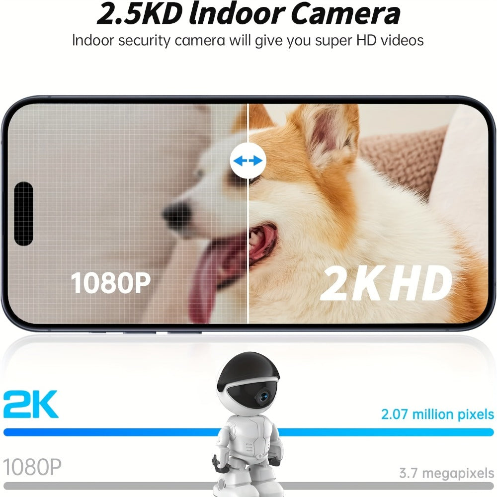 Security Camera 3MP Robot-Style Indoor Model with 360 Pan-Tilt, Auto Motion Tracking and Two-Way Audio