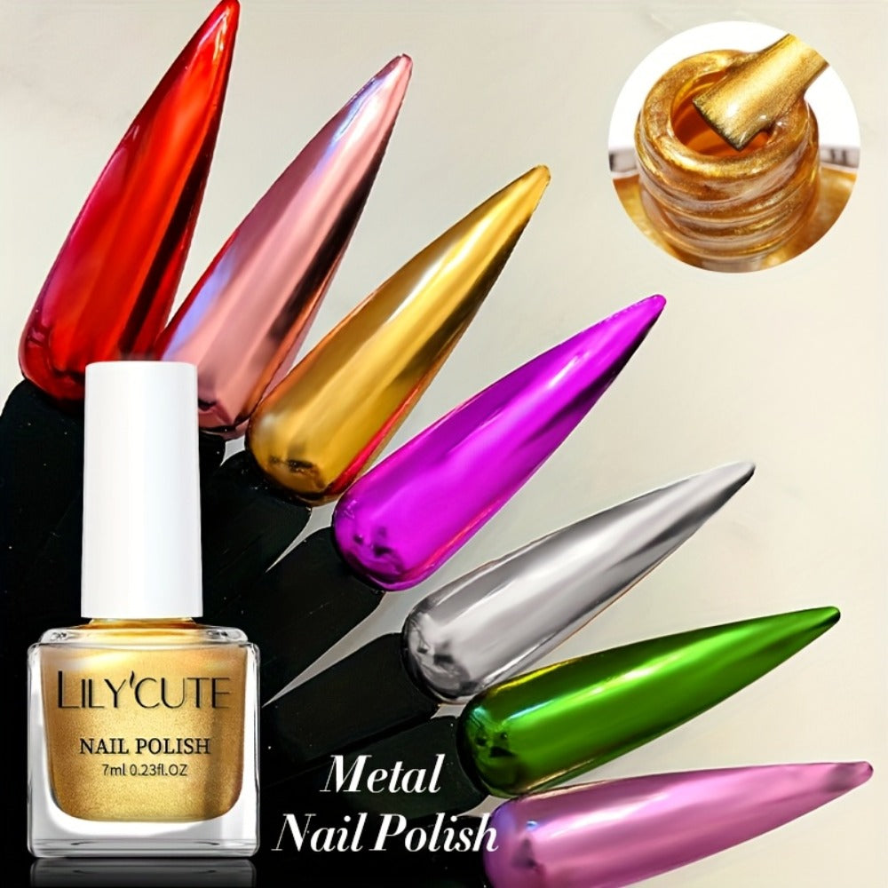 Eight-Piece Metallic Nail Polish Set with JS01–JS08 Mirror-Color Shades in 0.24 oz Glass Bottles
